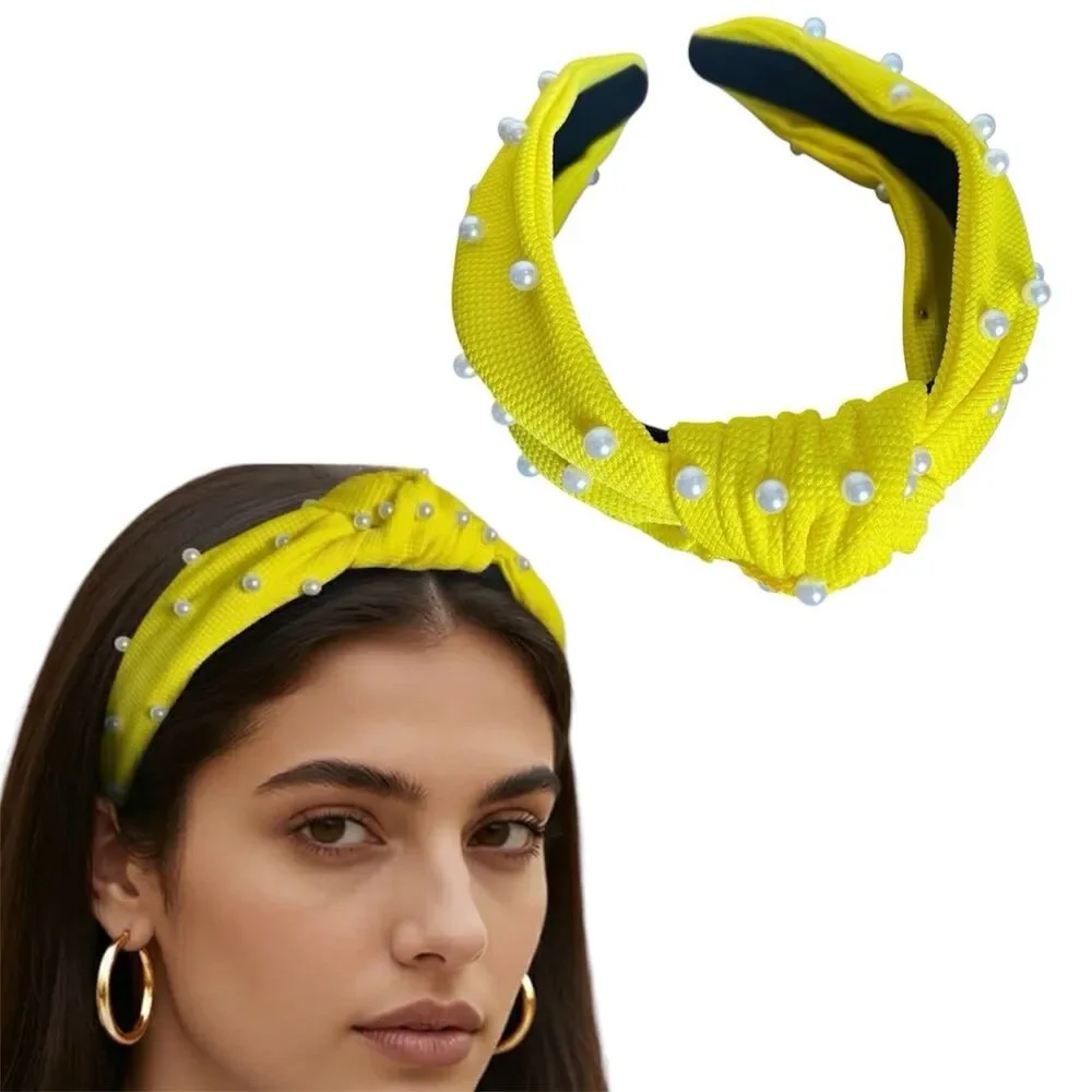 New Women Headband Hair Accessories Solid Pearls Center Knot